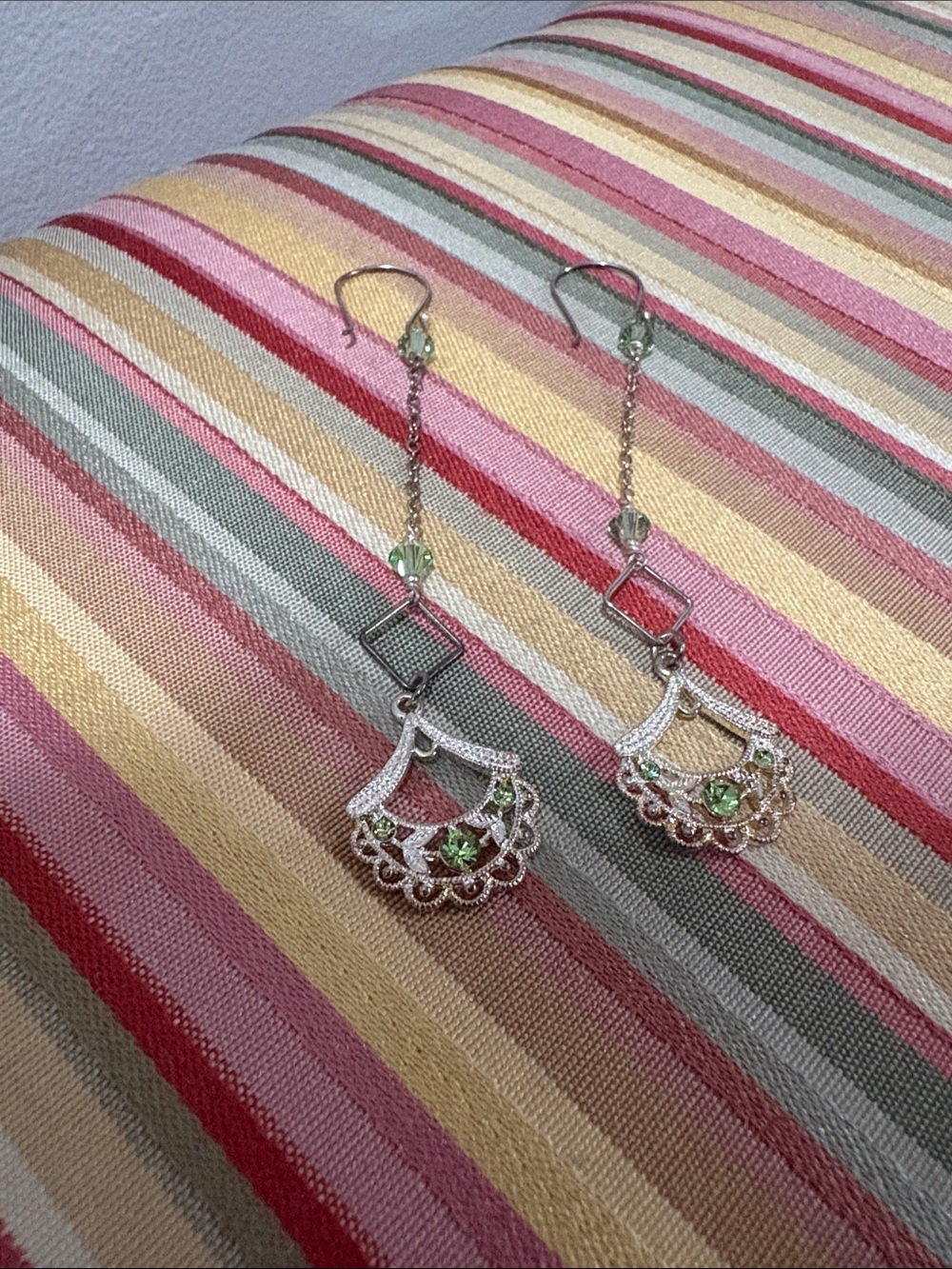 Delicate Sterling Silver Swarovski Peridot Green Crystals Drop Earrings